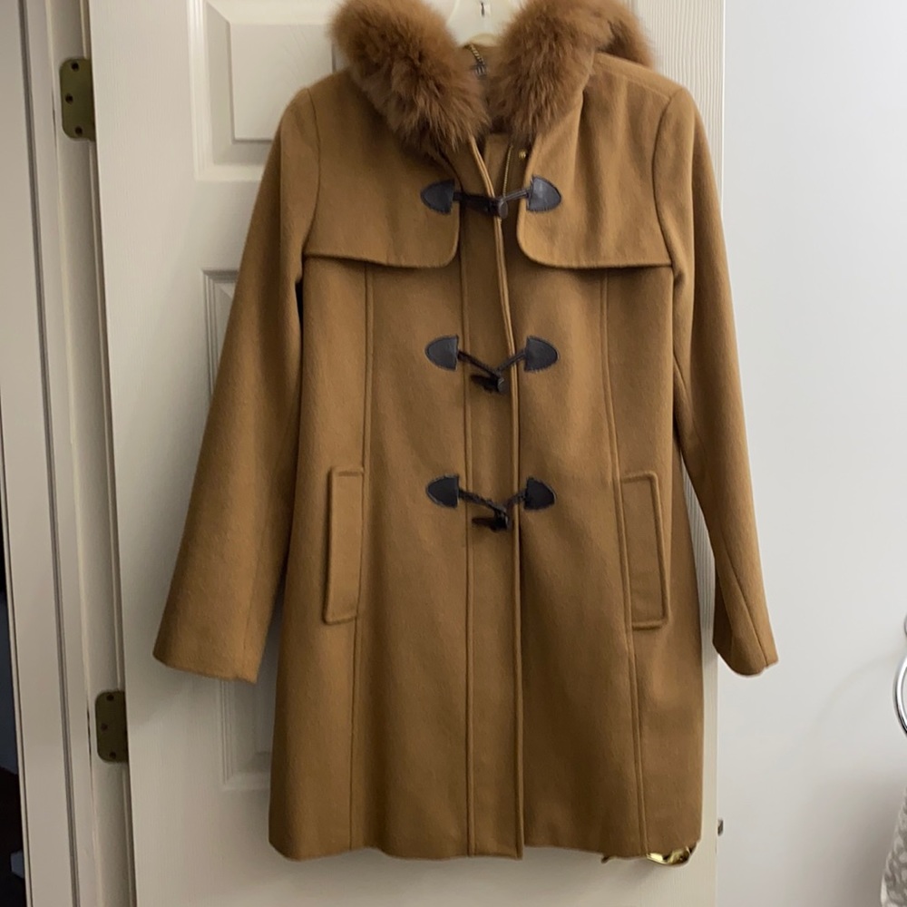 Ellen Tracy Blue fox and wool hooded coat